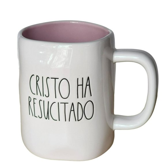 Cross And Message Design Cristo Ha Resucitado White Pink Ceramic Coffee Mug 16oz - Picture 1 of 12